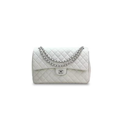CHANEL SHINY CAVIAR SILVER CLUTCH PURSE LARGE FLAP CROSSBODY BAG (40*27*12cm) 